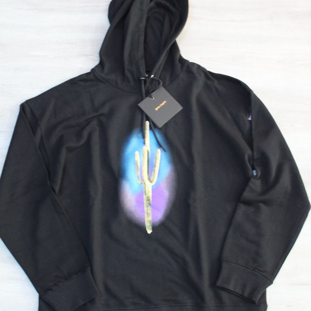 Black Hoodie With Cactus Printed